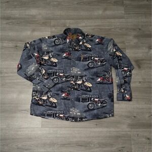 North River Men's Shirt Size XL Motorcycles AOP Long Sleeve Button Up